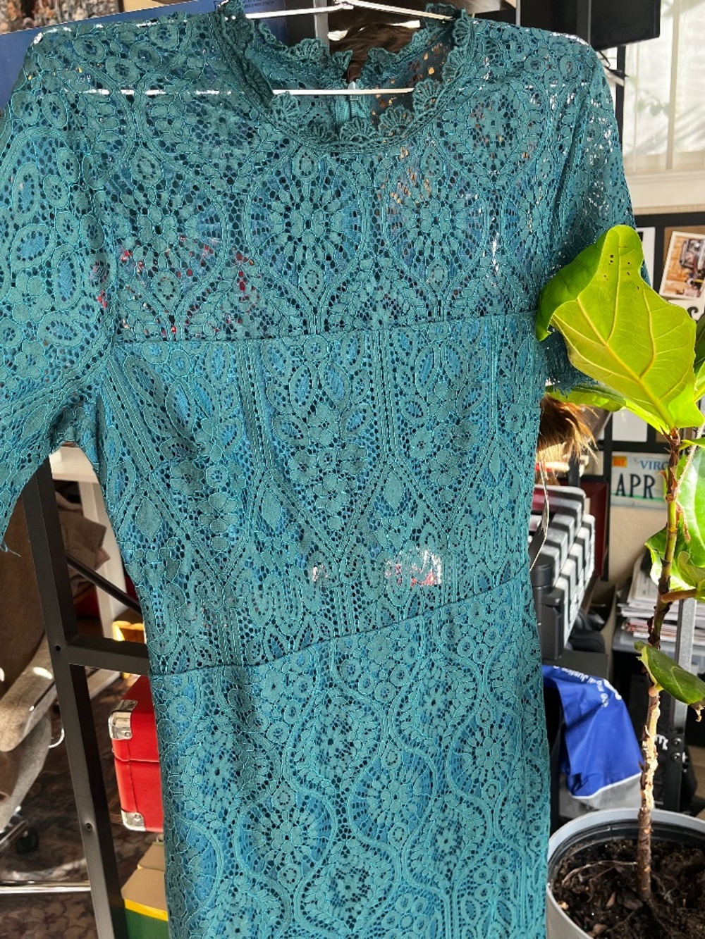 Lulus Remarkable Forest Green Sheer Lace Short Sleeve Mini Dress Women's Size S